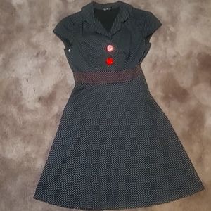 Ruby rox black and white polkadotted dress with red accents size 7